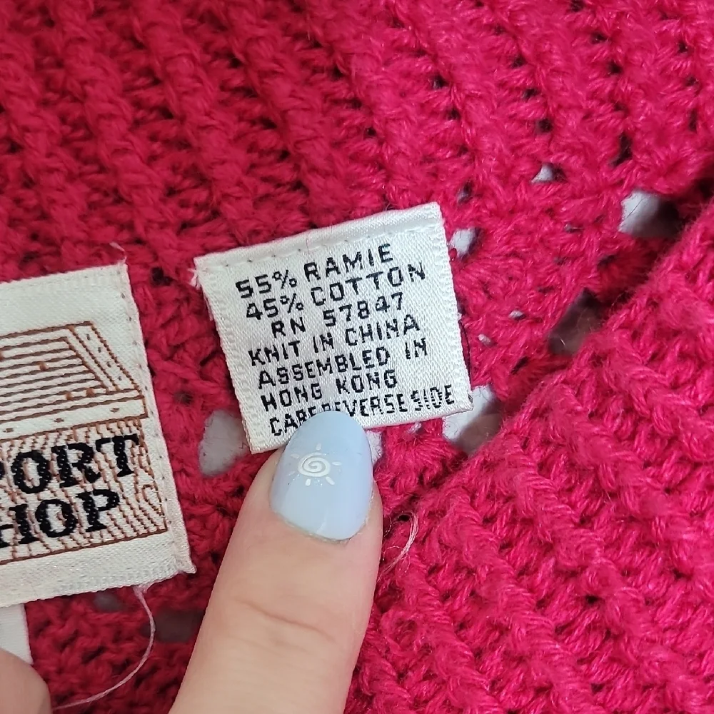Vintage Import Workshop Womens Chunky Open Knit Sweater Size M 3D Crochet Pink